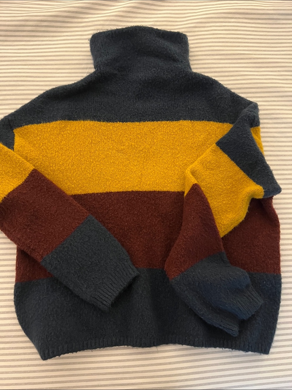 Men's Colorblock Turtleneck Sweater in Navy, Mustard & Brown
